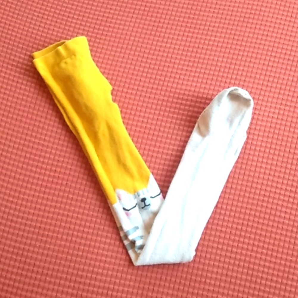 Yellow/white kids cat tights